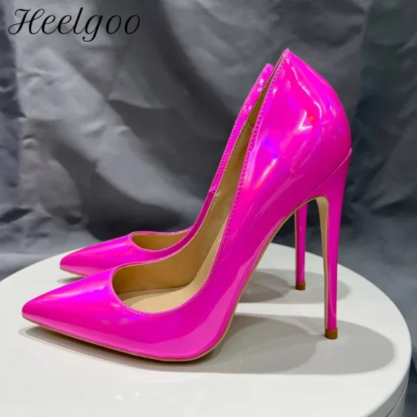 Women Sexy Shiny Rose Patent Pointy Toe High Heel Shoes - Image 2