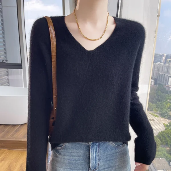 Wool Autumn-winter cashmere sweater Women's V-neck - Image 6