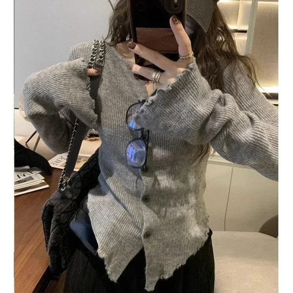 Women Sweater Harajuku Long Sleeve Cardigan Irregular - Image 2