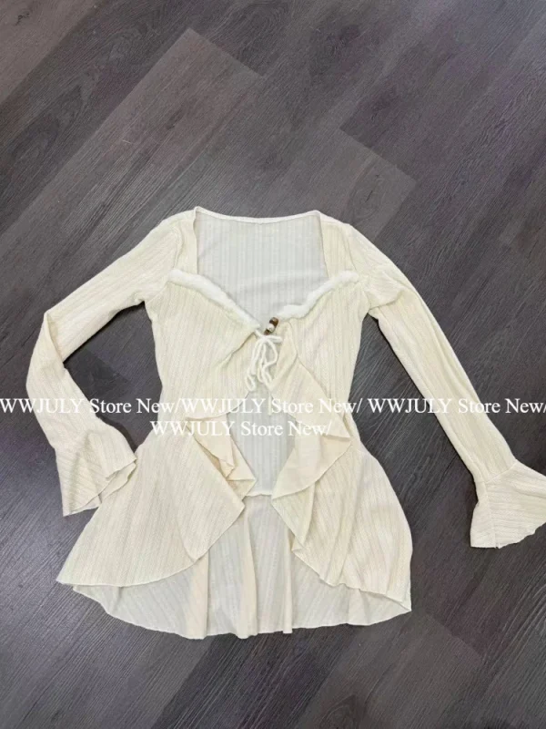 Women Ruffles Long Sleeve Knitted Cardigan - Image 6