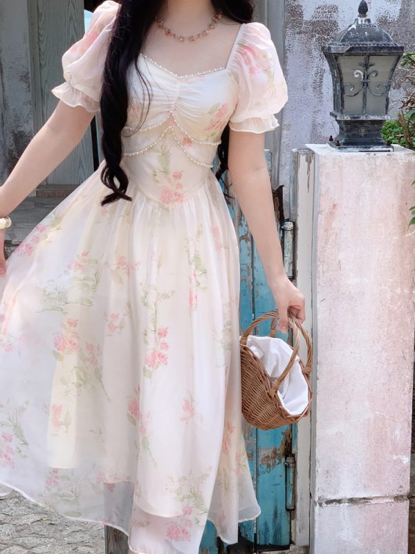 Elegant Sundress Women Short Sleeves Floral Midi Dress - Image 9