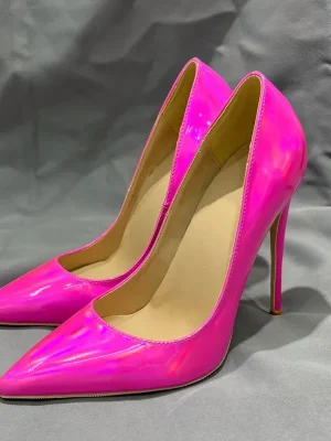 Women Sexy Shiny Rose Patent Pointy Toe High Heel Shoes