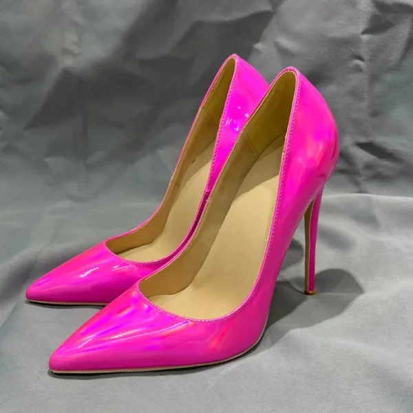 Women Sexy Shiny Rose Patent Pointy Toe High Heel Shoes