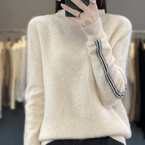 wool ladies semi-turtle neck fashion loose solid color cashmere sweater - Image 2