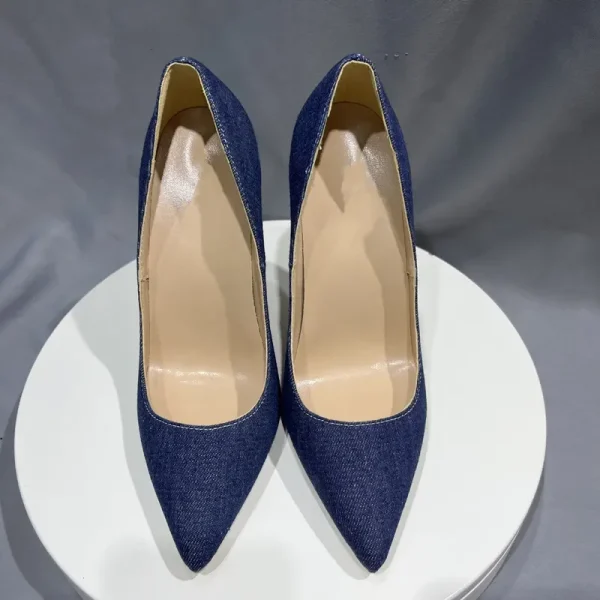 Sexy Denim Blue Women Pointy Toe High Heel Shoes - Image 5