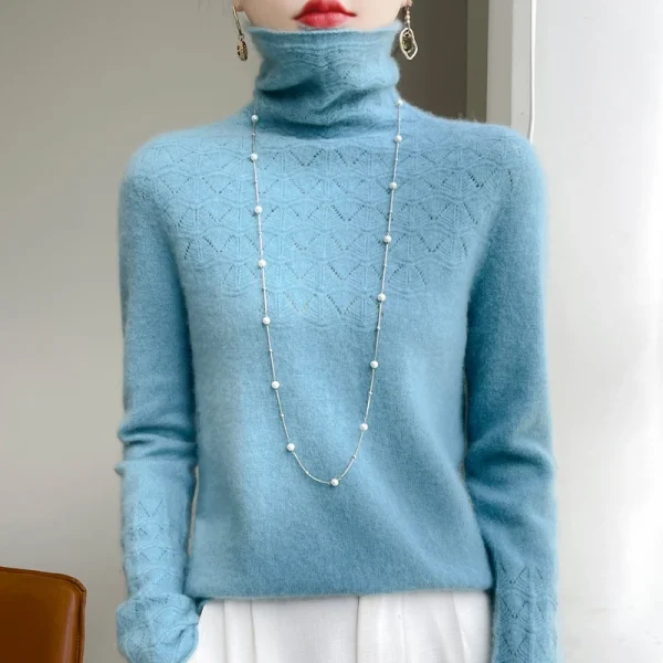 wool turtleneck solid color long sleeve pullover fashion - Image 4