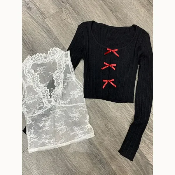 Vest Slim Fit Knitted Tops Women's Clothing Korean Fashion Two Piece Set