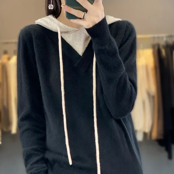 Winter cashmere hooded sweater women's pullover casual - Image 6