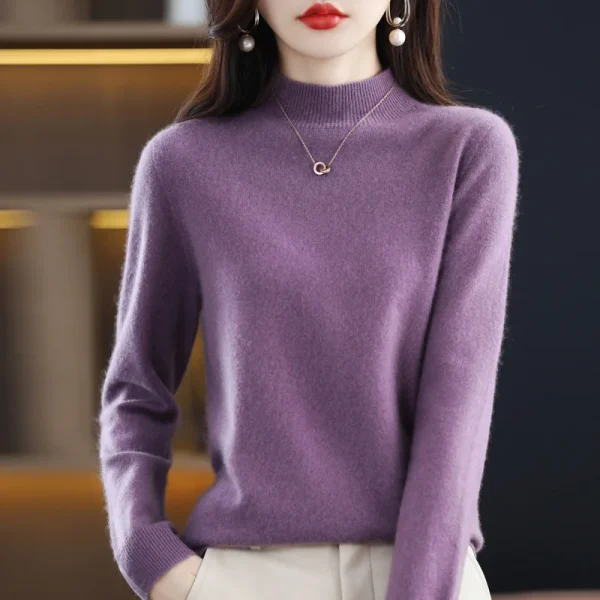 wool cashmere sweater women's sweater semi-high-necked - Image 4