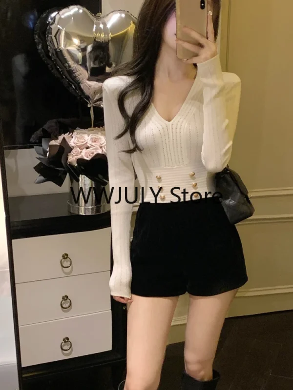 Casual Knitted Sweater Woman Outwear Basic Korean Fashion Blouse Office - Image 4