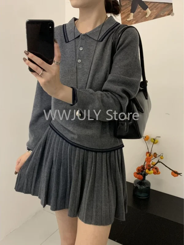 Preppy Style Knitted Suits Women Casual Sweater Pullovers - Image 2