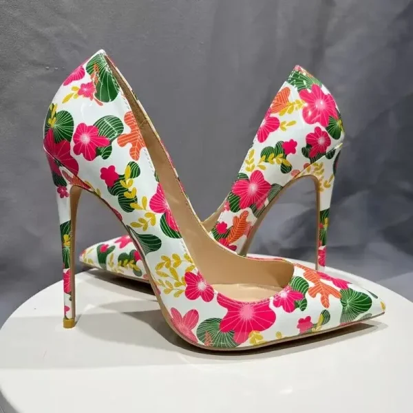 2025 Pink Flower Printed Women Pointy Toe High Heel Shoes - Image 5