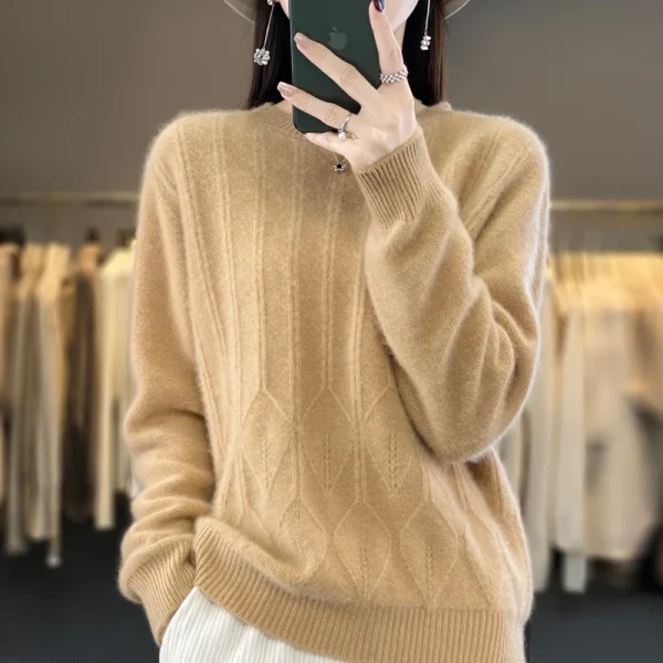 Sweater O-Neck Thick Warm Twist Cashmere Knitted Jumpers - Image 3