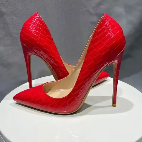 Sexy Hot Red Croc-Effect Women Pointy Toe High Heel Shoes - Image 3