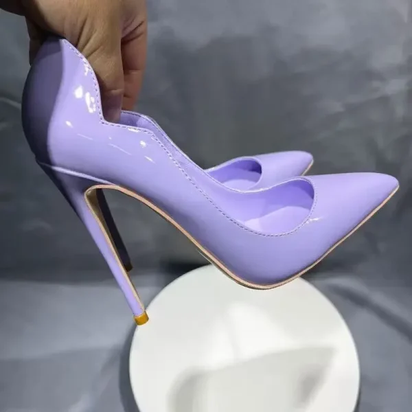 2025 Sexy Curl Cut Women Glossy Purple Pointy Toe High Heel - Image 4