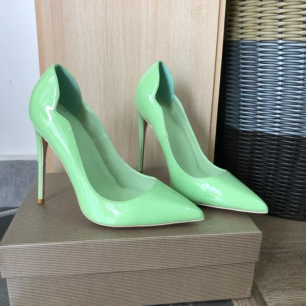 Glossy Light Green Women Side V Edeged Pointy Toe Formal Dress - Image 4