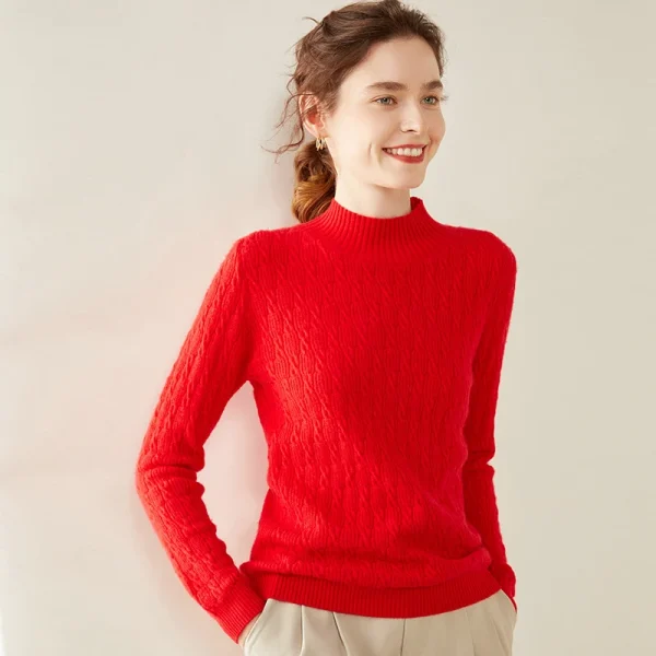 Fashion cashmere sweater half high neck warm bottom long knit - Image 3