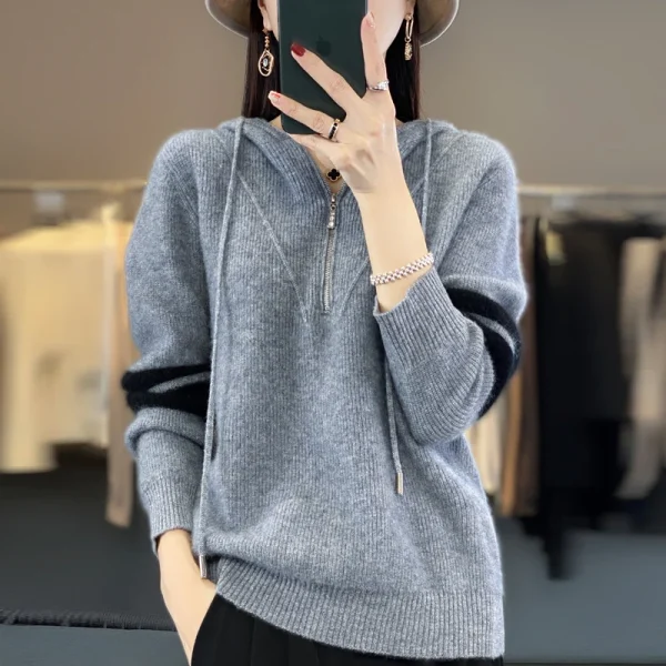 Wool sweater women's casual color matching fashion knitted - Image 5