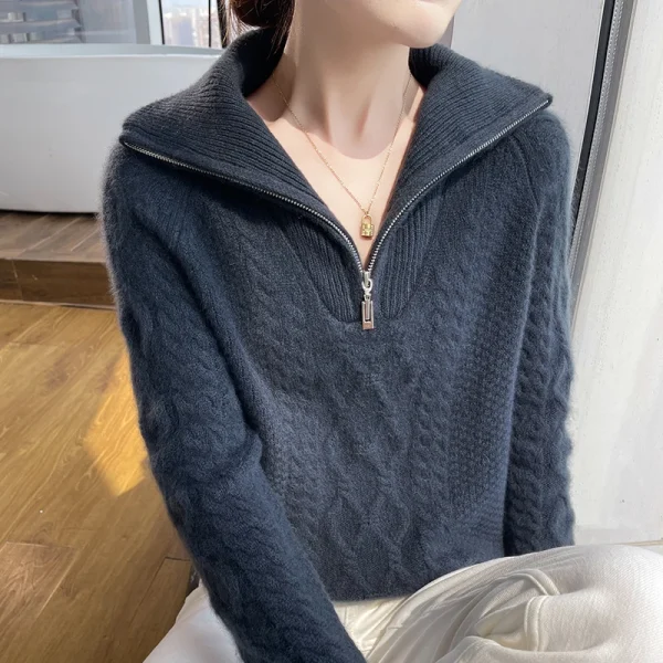 Wool Fall/winter cashmere sweater Women's lapel - Image 3