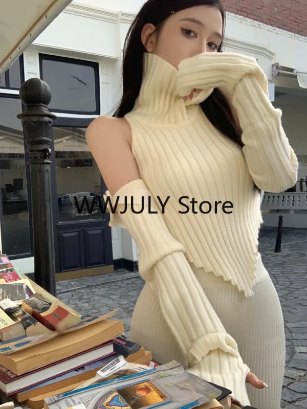 Soft Cashmere Sweater Removable Sleeves Slim Knitted Pullover - Image 3