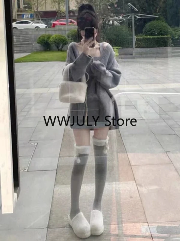 Knitted 2 Piece Dress Set Women Elegant Sweater Cardigan - Image 6