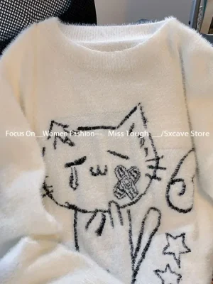 Japanese Kawaii Cartoon Sweater Women Loose Jumpers