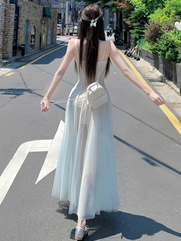 Woman French Elegant Midi Dress See Through Sexy Sleeveless Dress - Image 2