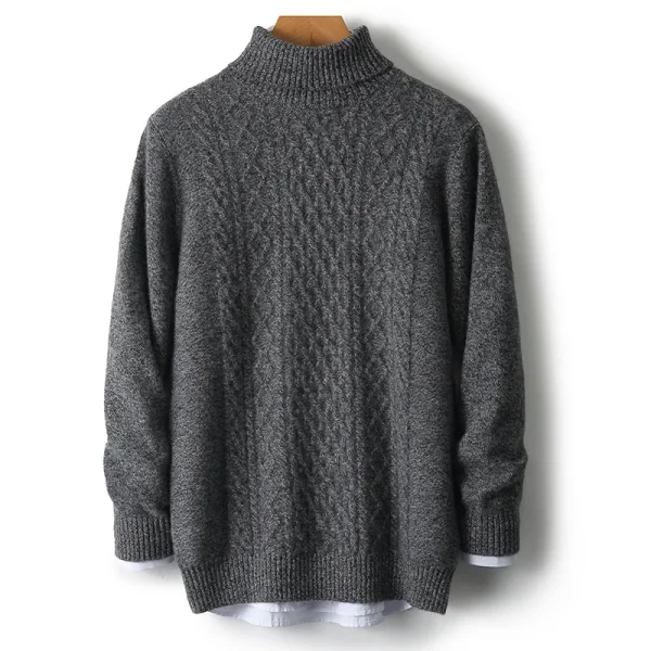 Winter wool sweater men's turtleneck thick loose sweater - Image 2