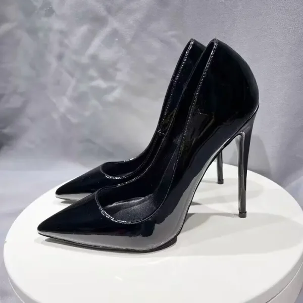 Plain Black Women Sexy Pointy Toe High Heel Shoes - Image 5