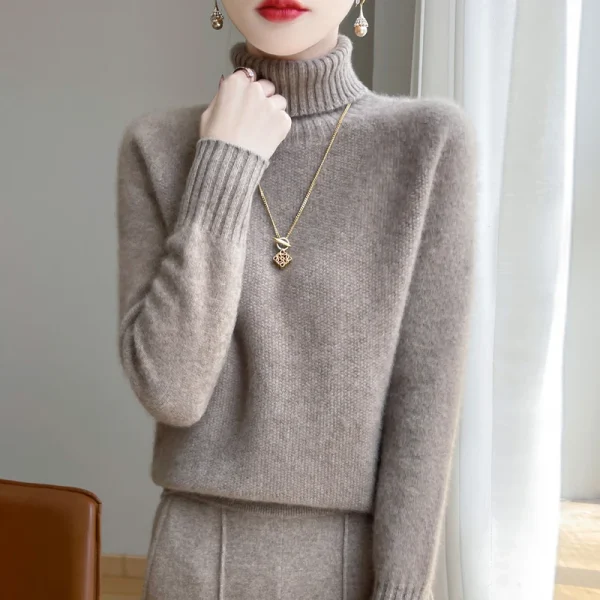 wool sweater women's high lapel loose slim warm knit - Image 4