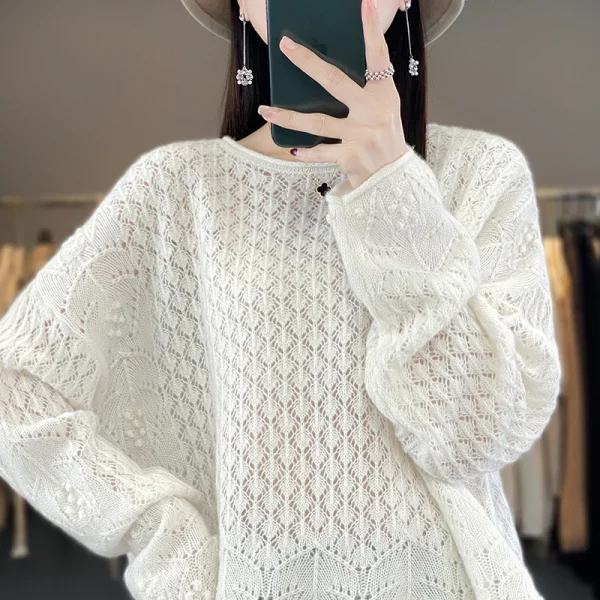 sweater women's knitted hollow round neck pullover - Image 2