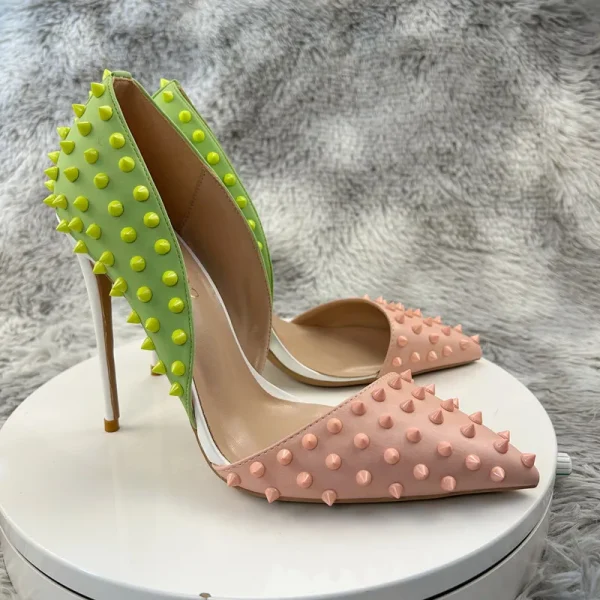 Green Pink Matte Patchwork Stiletto Pumps Women Sexy - Image 3