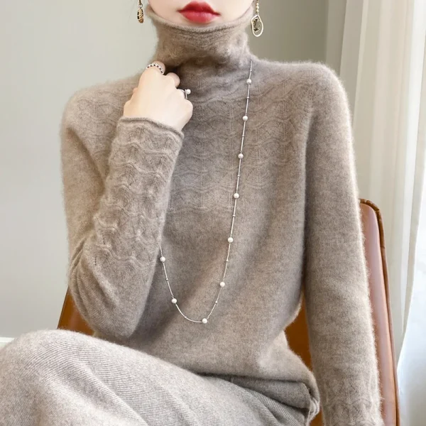 wool turtleneck solid color long sleeve pullover fashion - Image 2