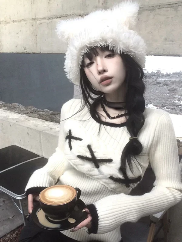 Winter Casual Basic Knitted Sweater Blouse Office Lady - Image 4