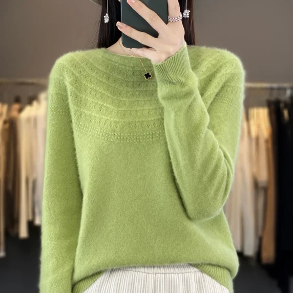 wool cashmere sweater women's O-neck pullover leisure knitted sweater - Image 2