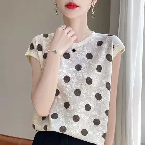 Western Style Polka Dot Loose Top Women's Short Sleeve Thin - Image 5