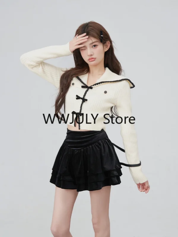 Pure Color Knitted Sweater Woman Korea Fashion  Crop Tops - Image 4