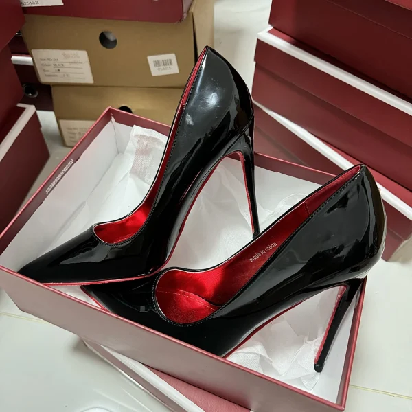 Sexy 12cm Glossy Black Women Red Inside Stilettos Pump Office - Image 6