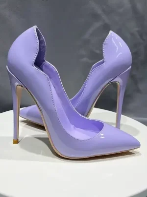 2025 Sexy Curl Cut Women Glossy Purple Pointy Toe High Heel