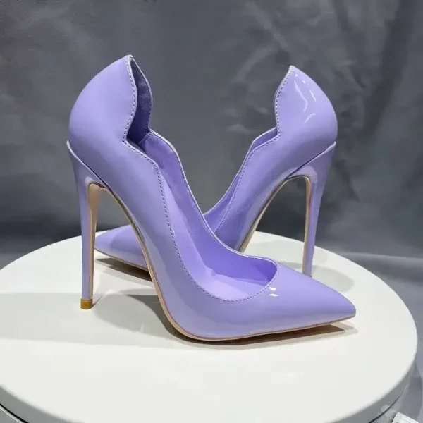 2025 Sexy Curl Cut Women Glossy Purple Pointy Toe High Heel