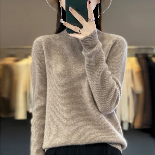 Sweater Women's Semi-High Neck pullover loose knit - Image 4