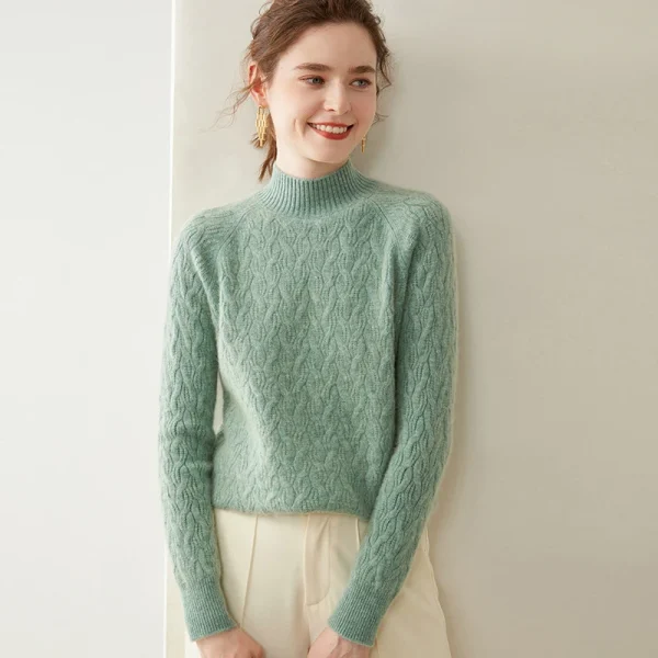 Loose Fashion Cashmere Sweater Women's Half High Neck Warm Bottom Knit - Image 2