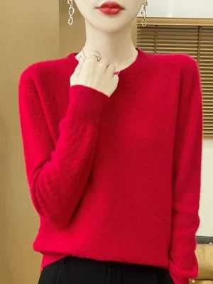 Merino wool cashmere pullover Women’s O-neck pullover warm