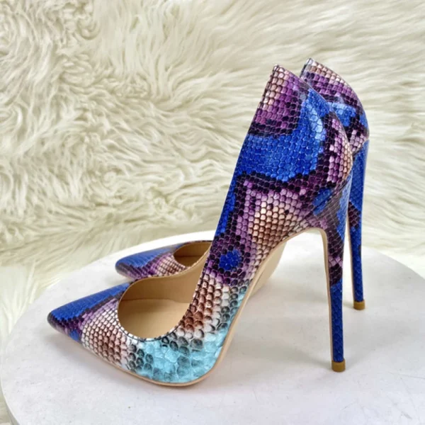 Blue Pink Snakeskin Women Sexy Pointy Toe High Heel Shoes - Image 7