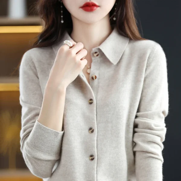 Wool knitted cardigan sweater POLO collar autumn - Image 2