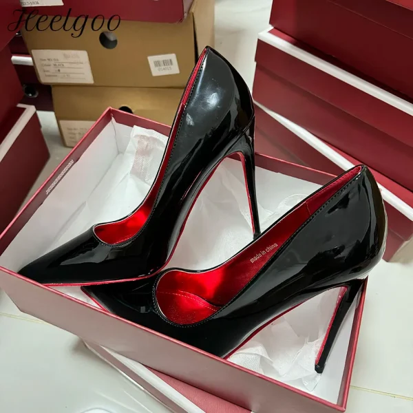 Sexy 12cm Glossy Black Women Red Inside Stilettos Pump Office - Image 2