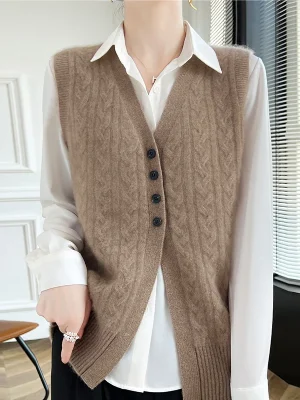 wool vest women’s V-neck knitted vest sweater fashion