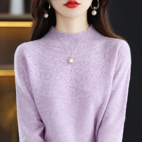 wool sweater women's hollow knit pullover autumn - Image 2