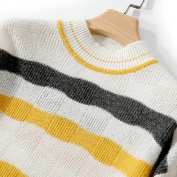 Cashmere sweater female O-neck striped pure wool pullover - Image 4