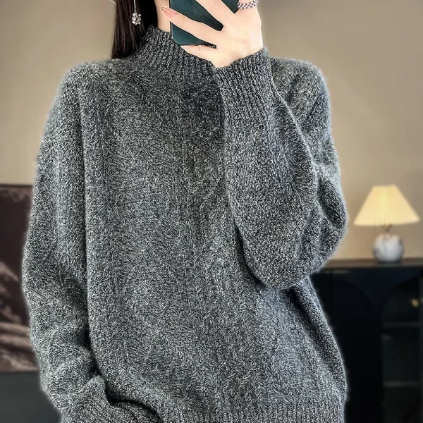 Wool Cashmere Sweater Women's Half High Neck Thickened Pullover - Image 6